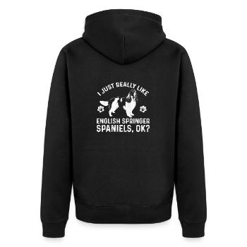 English Springer Spaniel Dog - Unisex Premium Organic Zip Hoodie - black - Back - Nico (187cm)