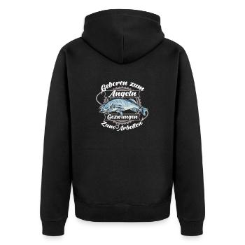 Geboren zum Angeln gezwungen zum Arbeiten Karpfen - Unisex Premium Bio Zip Hoodie - Schwarz - Hinten - Nico (187cm)