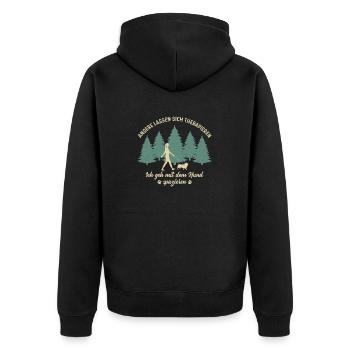 Frauchen Hund Gassi gehen Therapie Hundebesitzerin - Unisex Premium Bio Zip Hoodie - Schwarz - Hinten - Nico (187cm)