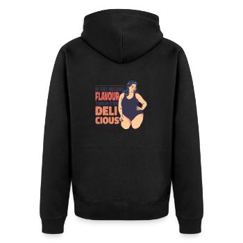 Wenn Fett Geschmack bedeutet, dann bin ich köstlic - Unisex Premium Bio Zip Hoodie - Schwarz - Hinten - Nico (187cm)