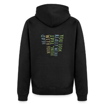 you look really weird - Unisex Premium Bio Zip Hoodie - Schwarz - Hinten - Nico (187cm)