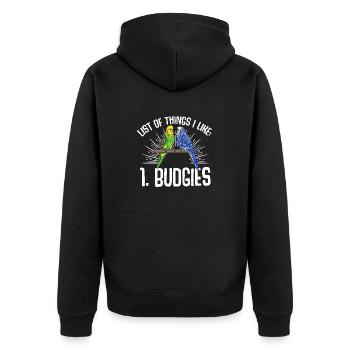 Budgerigar Parakeet Bird Pet Gift - Unisex Premium Organic Zip Hoodie - black - Back - Nico (187cm)