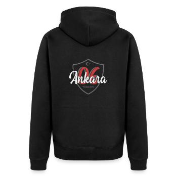 Ankara - Unisex Premium Bio Zip Hoodie - Schwarz - Hinten - Nico (187cm)