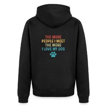 Je mehr Menschen ich treffe, desto mehr liebe ich meinen Hund - Unisex Premium Bio Zip Hoodie - Schwarz - Hinten - Nico (187cm)