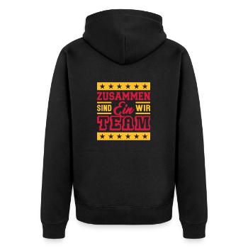 Zusammen ein Team (Schriftzug) - Unisex Premium Bio Zip Hoodie - Schwarz - Hinten - Nico (187cm)