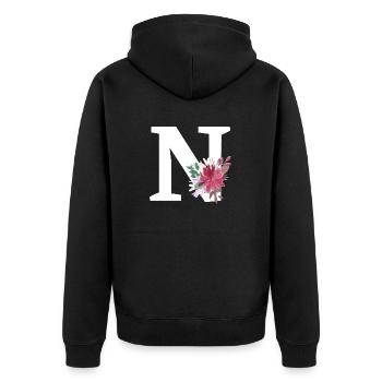 Buchstabe n blumig - Unisex Premium Bio Zip Hoodie - Schwarz - Hinten - Nico (187cm)
