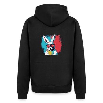 Iko das verrückte Kaninchen - Unisex Premium Bio Zip Hoodie - Schwarz - Hinten - Nico (187cm)