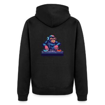 Schimpanse DJ Geschenkidee - DJ Affe - Unisex Premium Bio Zip Hoodie - Schwarz - Hinten - Nico (187cm)