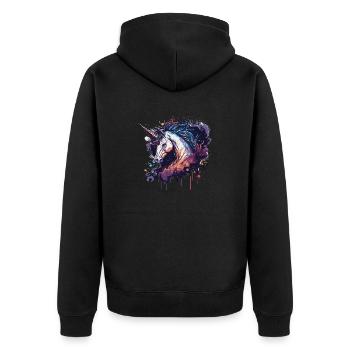 Einhorn Blumen Design - Unisex Premium Bio Zip Hoodie - Schwarz - Hinten - Nico (187cm)