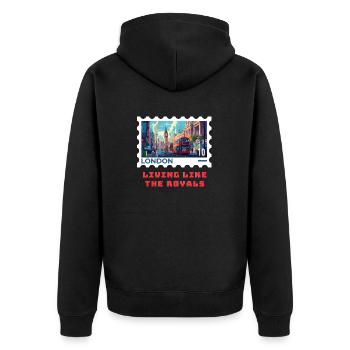 London - Unisex Premium Bio Zip Hoodie - Schwarz - Hinten - Nico (187cm)