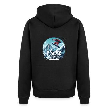 Powder to the People – Snowboard & Powder - Unisex Premium Bio Zip Hoodie - Schwarz - Hinten - Nico (187cm)