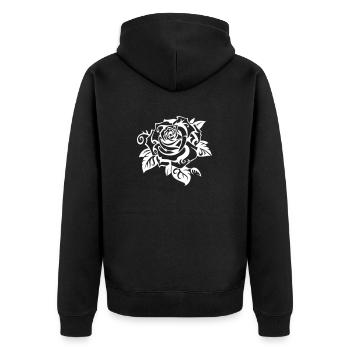 Weiße Rose - Unisex Premium Bio Zip Hoodie - Schwarz - Hinten - Nico (187cm)