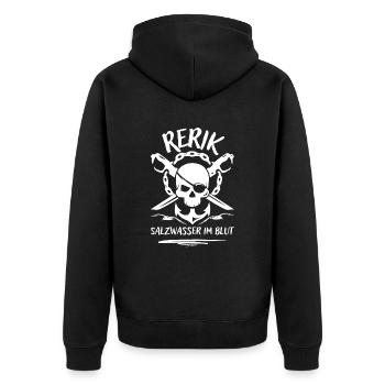 Rerik-Salzwasser im Blut-Ostseebad Rerik - Unisex Premium Bio Zip Hoodie - Schwarz - Hinten - Nico (187cm)
