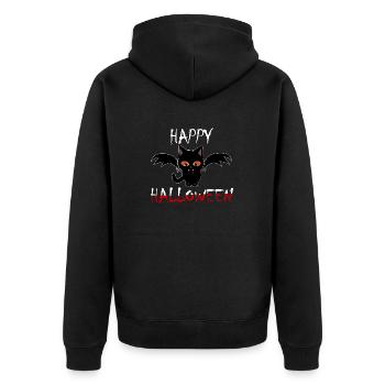 Happy Halloween Fledermaus Vampir Katze - Unisex Premium Bio Zip Hoodie - Schwarz - Hinten - Nico (187cm)