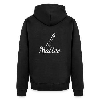 Lettrage Matteo avec fusée VEKTOR - Veste à capuche bio Premium Unisexe - noir - Dos - Nico (187cm)