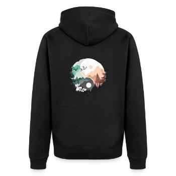 Ying Yang - Berge / Strand - Unisex Premium Bio Zip Hoodie - Schwarz - Hinten - Nico (187cm)