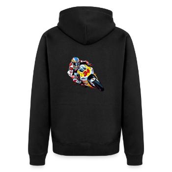 Moto de course n 34 - Veste à capuche bio Premium Unisexe - noir - Dos - Nico (187cm)