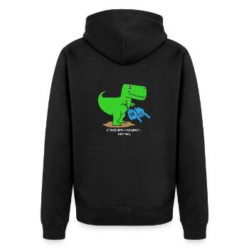 T-Rex if you're happy Dinosaurier Dino Trex - Unisex Premium Bio Zip Hoodie - Schwarz - Hinten - Nico (187cm)