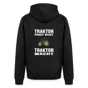 Landwirt Bauer "Traktor macht" Landwirtschaft - Unisex Premium Bio Zip Hoodie - Schwarz - Hinten - Nico (187cm)