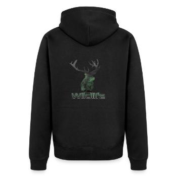 Wildlife Hirsch - Unisex Premium Bio Zip Hoodie - Schwarz - Hinten - Nico (187cm)