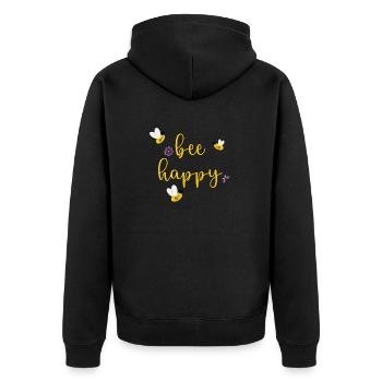 bee happy - Unisex Premium Bio Zip Hoodie - Schwarz - Hinten - Nico (187cm)