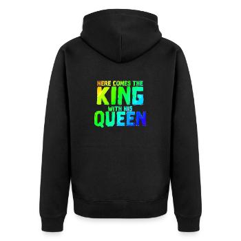 Here comes the king with his queen | Pair - Unisex Premium Organic Zip Hoodie - black - Back - Nico (187cm)