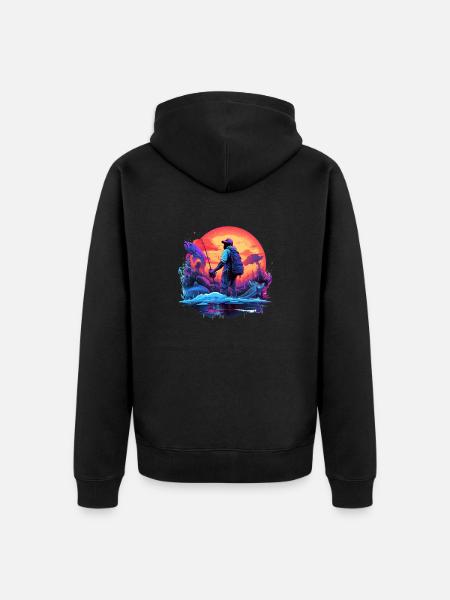 Angler Sunset Neon Style - Unisex Premium Organic Zip Hoodie - black