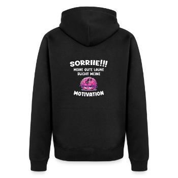Motivation und gute Laune Emoji - Lustiger Spruch - Unisex Premium Bio Zip Hoodie - Schwarz - Hinten - Nico (187cm)