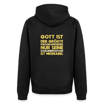 Gott Ist Der Größte Programmierer, Nur Seine... - Unisex Premium Bio Zip Hoodie - Schwarz - Hinten - Nico (187cm)