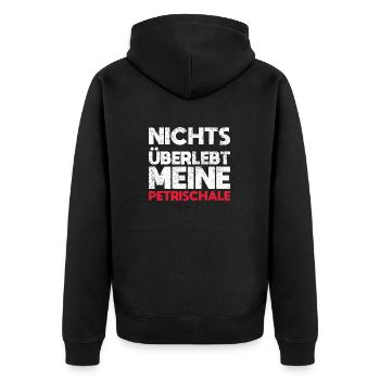 Nichts überlebt Meine Petrischale - Unisex Premium Bio Zip Hoodie - Schwarz - Hinten - Nico (187cm)