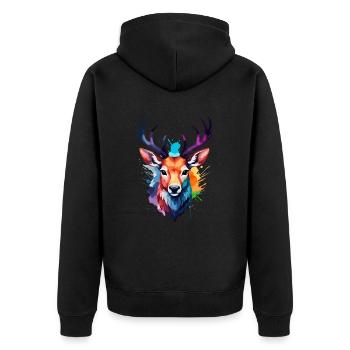 Hirsch in Aquarellfarben Cooles Aquarellgeweih - Unisex Premium Bio Zip Hoodie - Schwarz - Hinten - Nico (187cm)