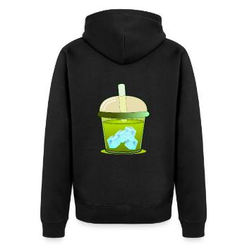 EISGEKÜHLTE MATCHA-TASSE MIT GRÜNEM TEE - Unisex Premium Bio Zip Hoodie - Schwarz - Hinten - Nico (187cm)
