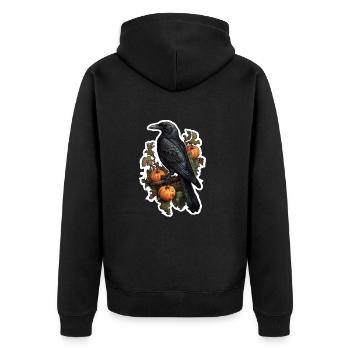 Rabe auf Kürbisgebüsch Halloween - Unisex Premium Bio Zip Hoodie - Schwarz - Hinten - Nico (187cm)