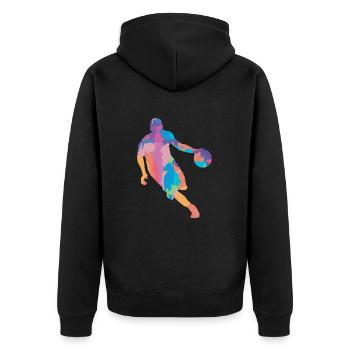 Dribbling Basketball Spieler Basketballer bunt - Unisex Premium Bio Zip Hoodie - Schwarz - Hinten - Nico (187cm)