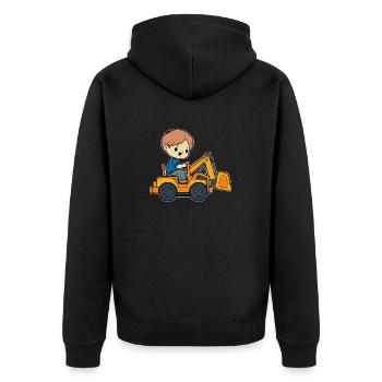 Junge mit Bagger - Unisex Premium Bio Zip Hoodie - Schwarz - Hinten - Nico (187cm)