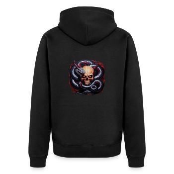 Wikingerschädel und Midgardschlange: Ein mythischer Entwi - Unisex Premium Bio Zip Hoodie - Schwarz - Hinten - Nico (187cm)