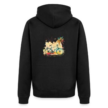 Künstlerisches Retro Vintage Fahrrad Palmen sommer - Unisex Premium Bio Zip Hoodie - Schwarz - Hinten - Nico (187cm)