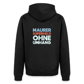 Maurer Superheld Ohne Umhang - Unisex Premium Bio Zip Hoodie - Schwarz - Hinten - Nico (187cm)