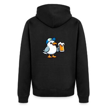 Trucker Cappy Fête de la bière de la mouette de la mer du Nord - Veste à capuche bio Premium Unisexe - noir - Dos - Nico (187cm)
