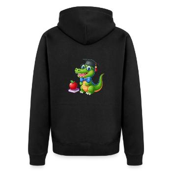 Krokodil Schüler Einschulung Schule Schulkind - Unisex Premium Bio Zip Hoodie - Schwarz - Hinten - Nico (187cm)