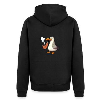 Stupid North Sea Coast Seagull Smoking Pipe Hamburg - Unisex Premium Organic Zip Hoodie - black - Back - Nico (187cm)