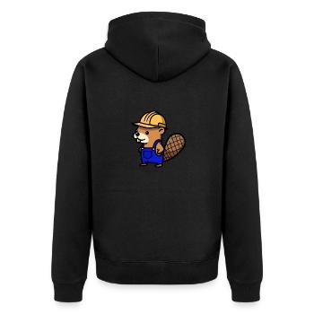 Biber Bob Baumeister Blaumann Handwerker Beruf - Unisex Premium Bio Zip Hoodie - Schwarz - Hinten - Nico (187cm)