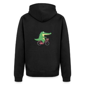 Crocodile Alligator Crocodile Rides Bicycle Basket Green - Unisex Premium Organic Zip Hoodie - black - Back - Nico (187cm)
