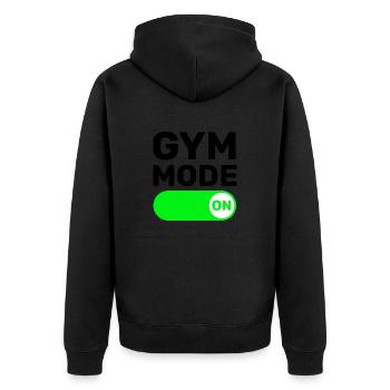 GYM MODE ON - FITNESS - WORKOUT - TRAINING - Unisex Premium Bio Zip Hoodie - Schwarz - Hinten - Nico (187cm)