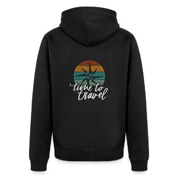 Reise Spruch Time to travel - Unisex Premium Bio Zip Hoodie - Schwarz - Hinten - Nico (187cm)
