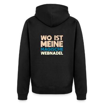 Wo Ist Meine Magische Webnadel - Unisex Premium Bio Zip Hoodie - Schwarz - Hinten - Nico (187cm)