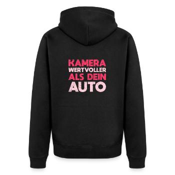 Kamera Wertvoller Als Dein Auto - Unisex Premium Bio Zip Hoodie - Schwarz - Hinten - Nico (187cm)
