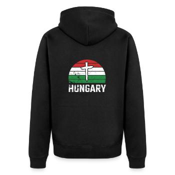 Ungarn Hungary Retro Sun Christlich Christ Ungarin - Unisex Premium Bio Zip Hoodie - Schwarz - Hinten - Nico (187cm)