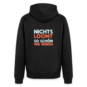 Nichts Loomt So Schön Wie Weben - Unisex Premium Bio Zip Hoodie - Schwarz - Hinten - Nico (187cm)