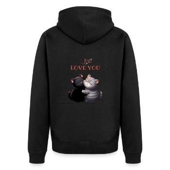 2 schwarze und graue Katzen Ich liebe dich - Unisex Premium Bio Zip Hoodie - Schwarz - Hinten - Nico (187cm)